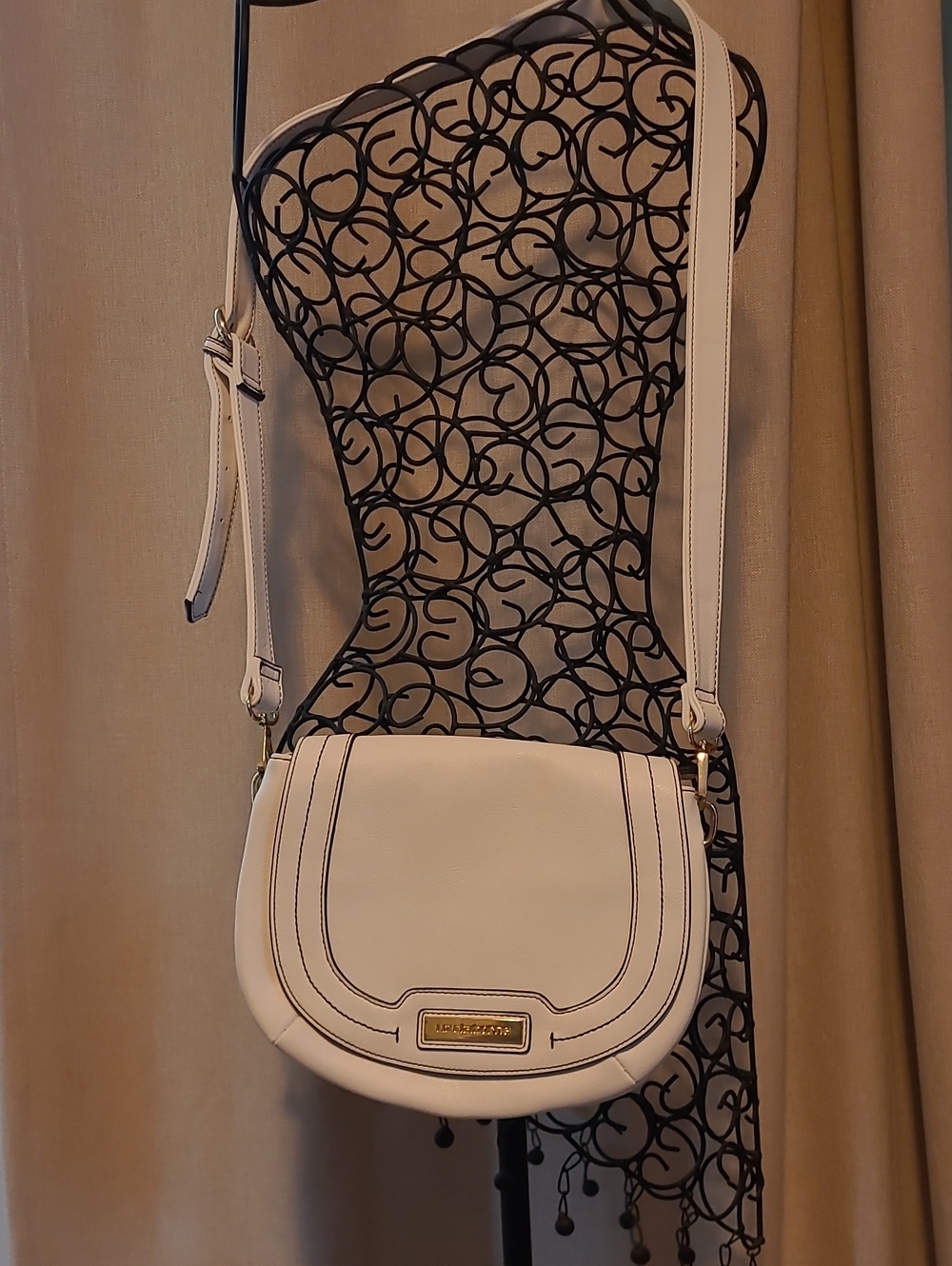Liz Claiborne Cream Saddle Crossbody with Gold Hardware